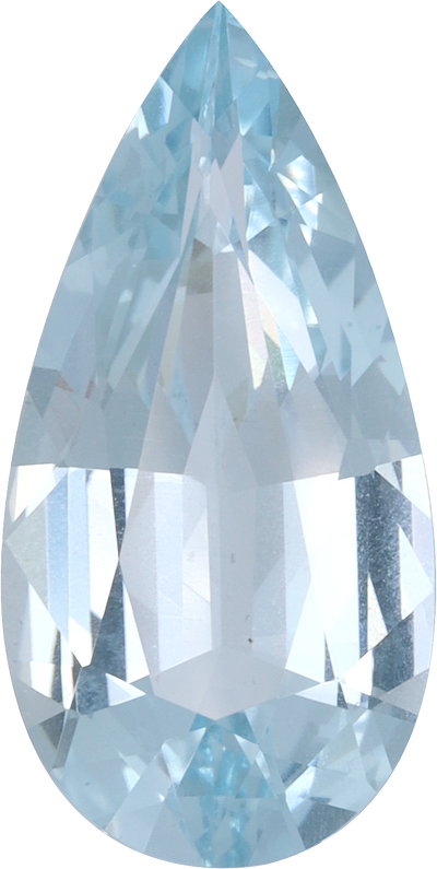 Pear cut aquamarine, 17.57 by 8.89 mm, shown at actual size