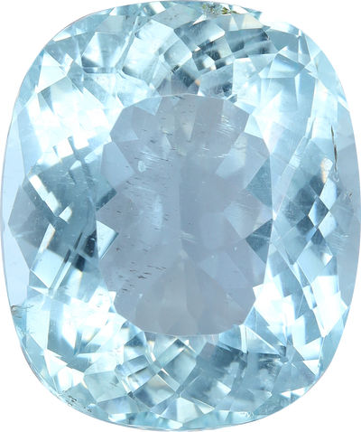 Cushion cut aquamarine, 15.64 by 13.08 mm, shown at actual size