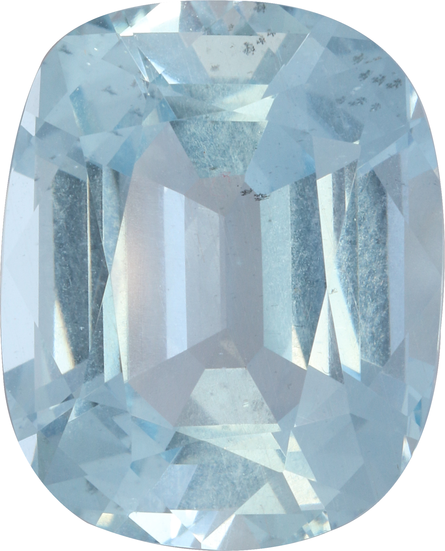 Cushion cut aquamarine, 16.71 by 13.43 mm, shown at actual size