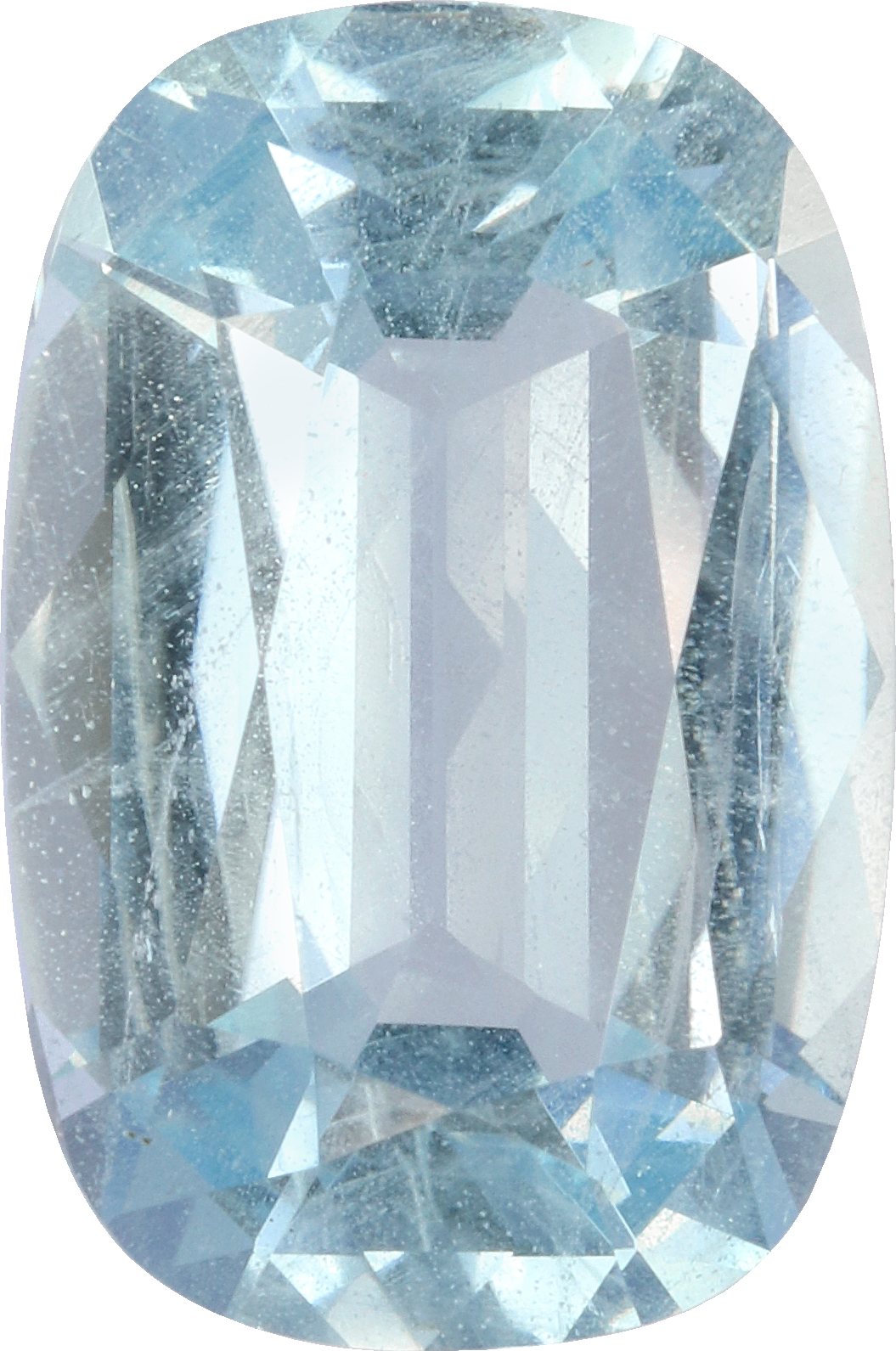 Cushion cut aquamarine, 17.47 by 11.59 mm, shown at actual size