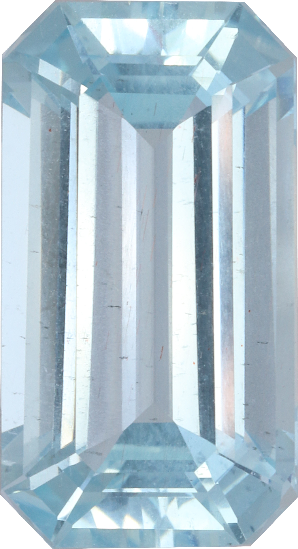 Rectangular cut aquamarine, 16.47 by 8.95 mm, shown at actual size