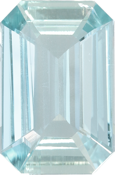 Rectangular cut aquamarine, 11.97 by 7.92 mm, shown at actual size
