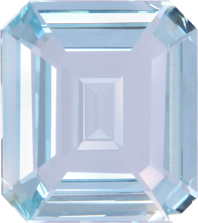 Rectangular cut aquamarine, 15.59 by 13.87 mm, shown at actual size