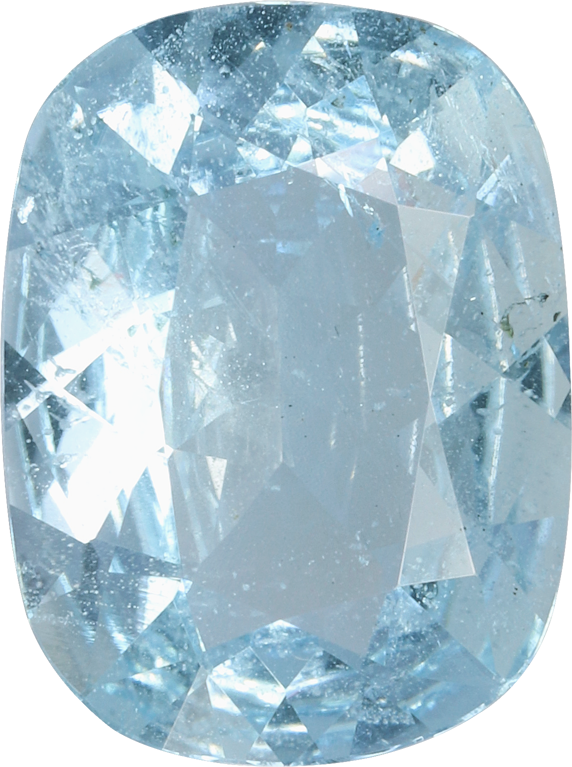 Cushion cut aquamarine, 13.74 by 10.28 mm, shown at actual size
