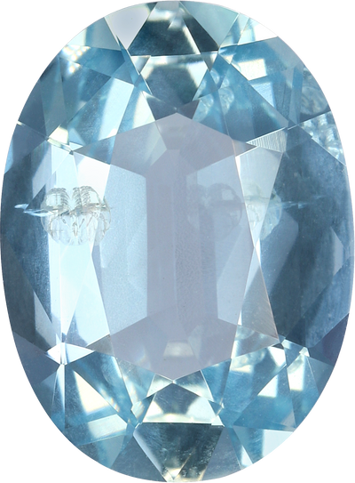 Oval cut aquamarine, 12.75 by 9.38 mm, shown at actual size