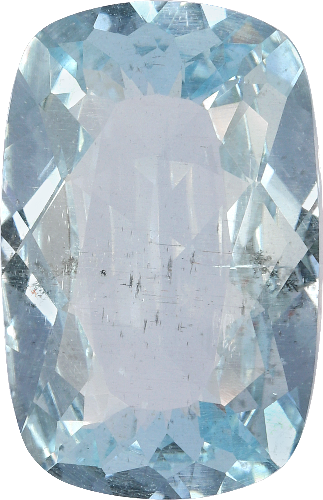 Cushion cut aquamarine, 18.86 by 12.26 mm, shown at actual size