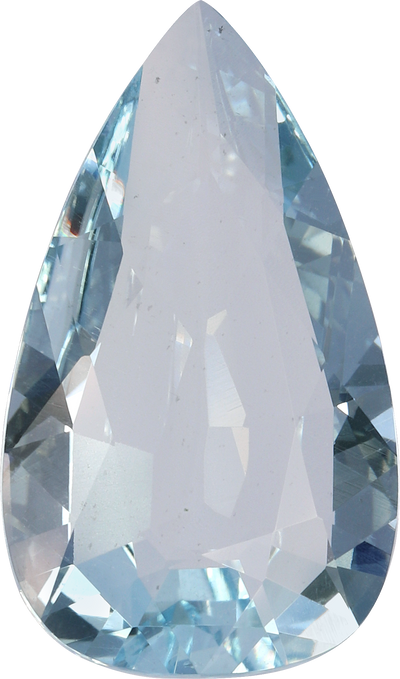 Pear cut aquamarine, 21.4 by 12.41 mm, shown at actual size