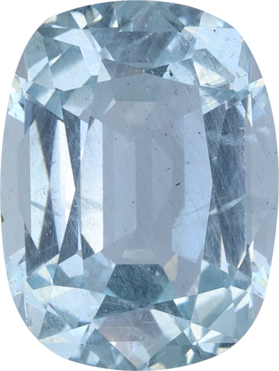 Cushion cut aquamarine, 13.19 by 9.93 mm, shown at actual size
