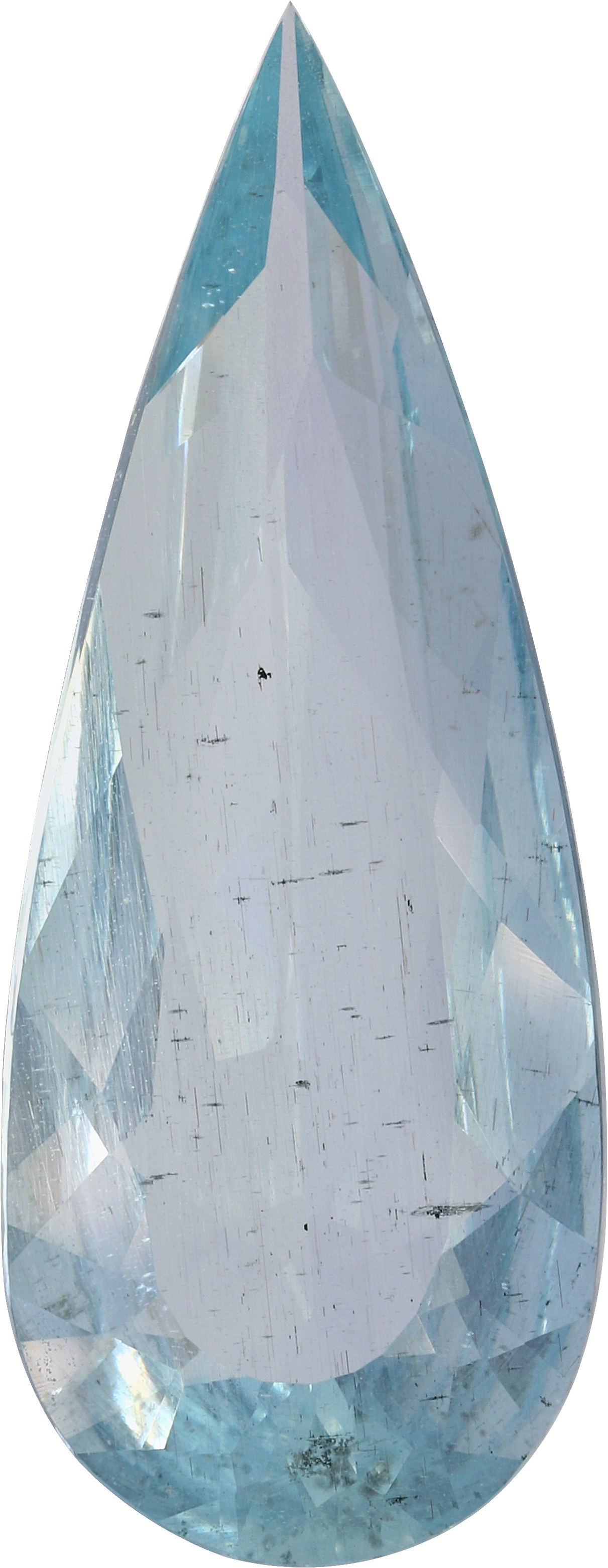 Pear cut aquamarine, 34.6 by 13.36 mm, shown at actual size