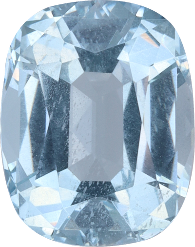 Cushion cut aquamarine, 11.03 by 8.65 mm, shown at actual size