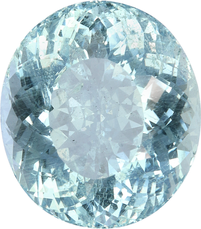 Oval cut aquamarine, 16.81 by 14.74 mm, shown at actual size