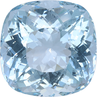 Cushion cut aquamarine, 17.85 by 17.8 mm, shown at actual size