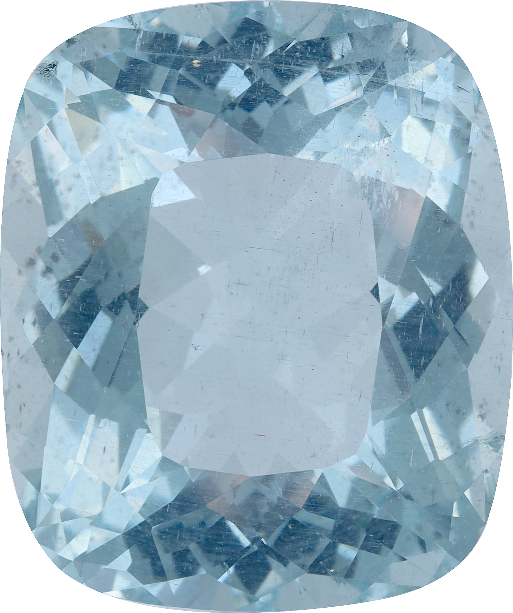 Cushion cut aquamarine, 24.22 by 20.28 mm, shown at actual size