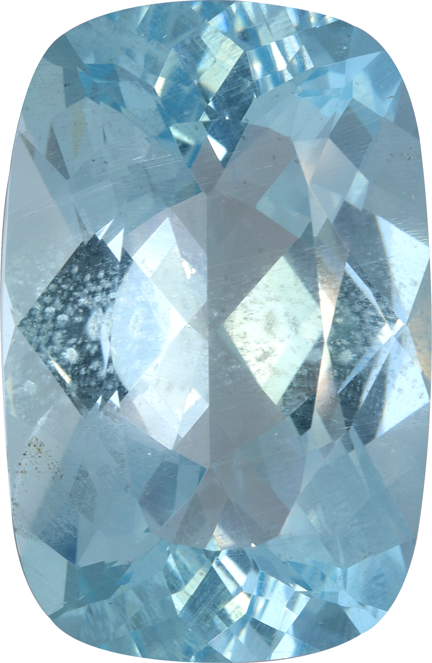 Cushion cut aquamarine, 24.8 by 16.12 mm, shown at actual size