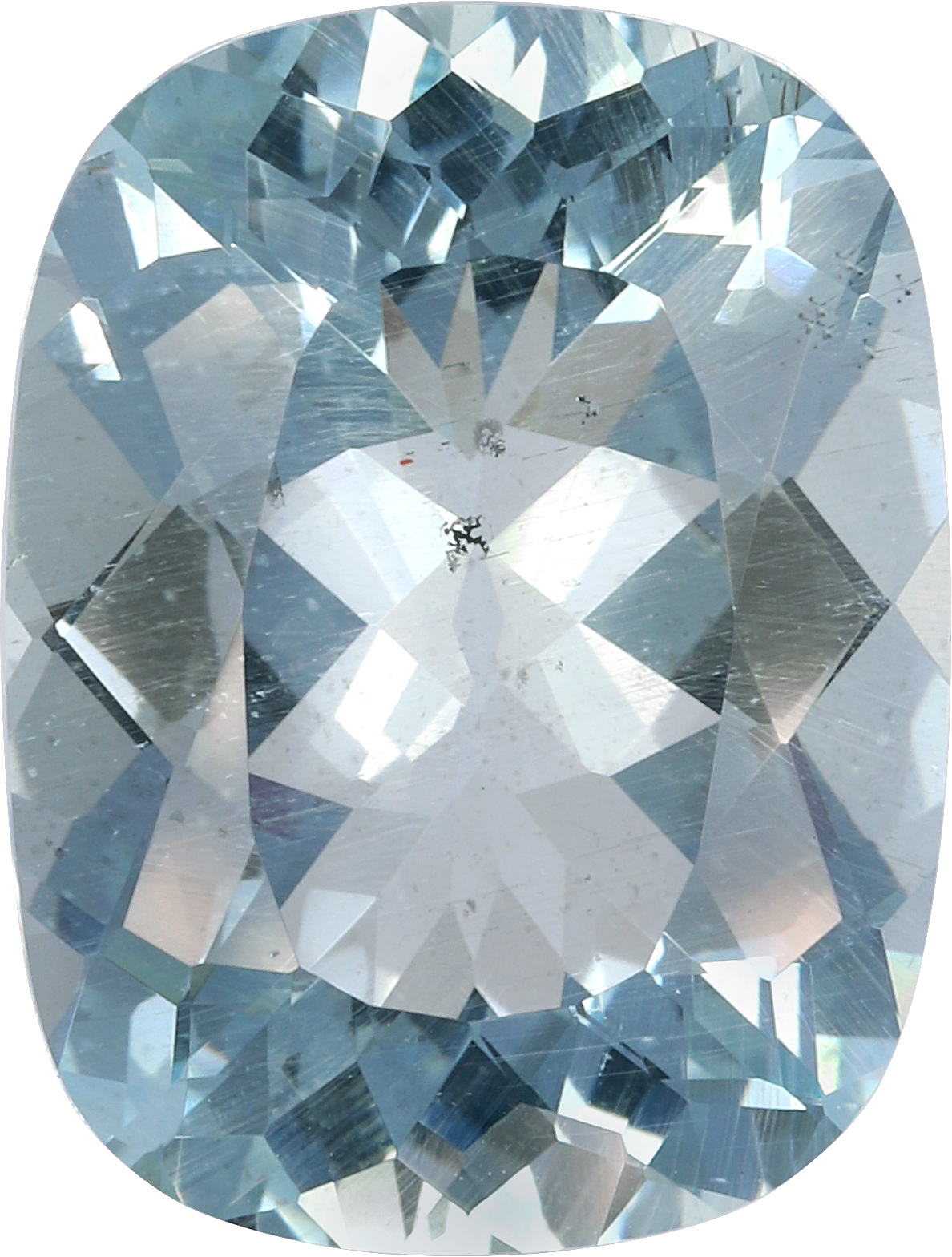 Cushion cut aquamarine, 17.12 by 12.97 mm, shown at actual size