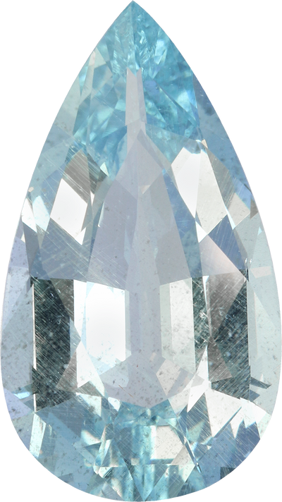 Pear cut aquamarine, 22.17 by 12.42 mm, shown at actual size