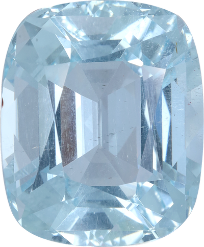 Cushion cut aquamarine, 17.11 by 14.07 mm, shown at actual size