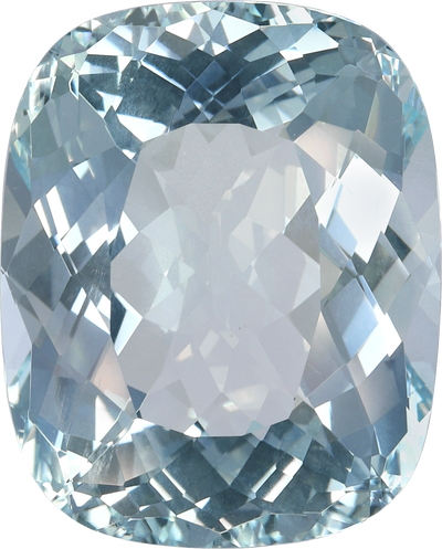 Cushion cut aquamarine, 18.66 by 15.04 mm, shown at actual size