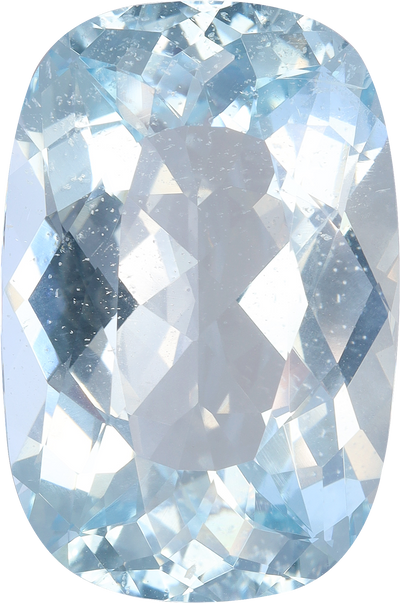 Cushion cut aquamarine, 24.08 by 16.05 mm, shown at actual size