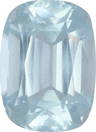 Cushion cut aquamarine, 15.91 by 11.46 mm, shown at actual size