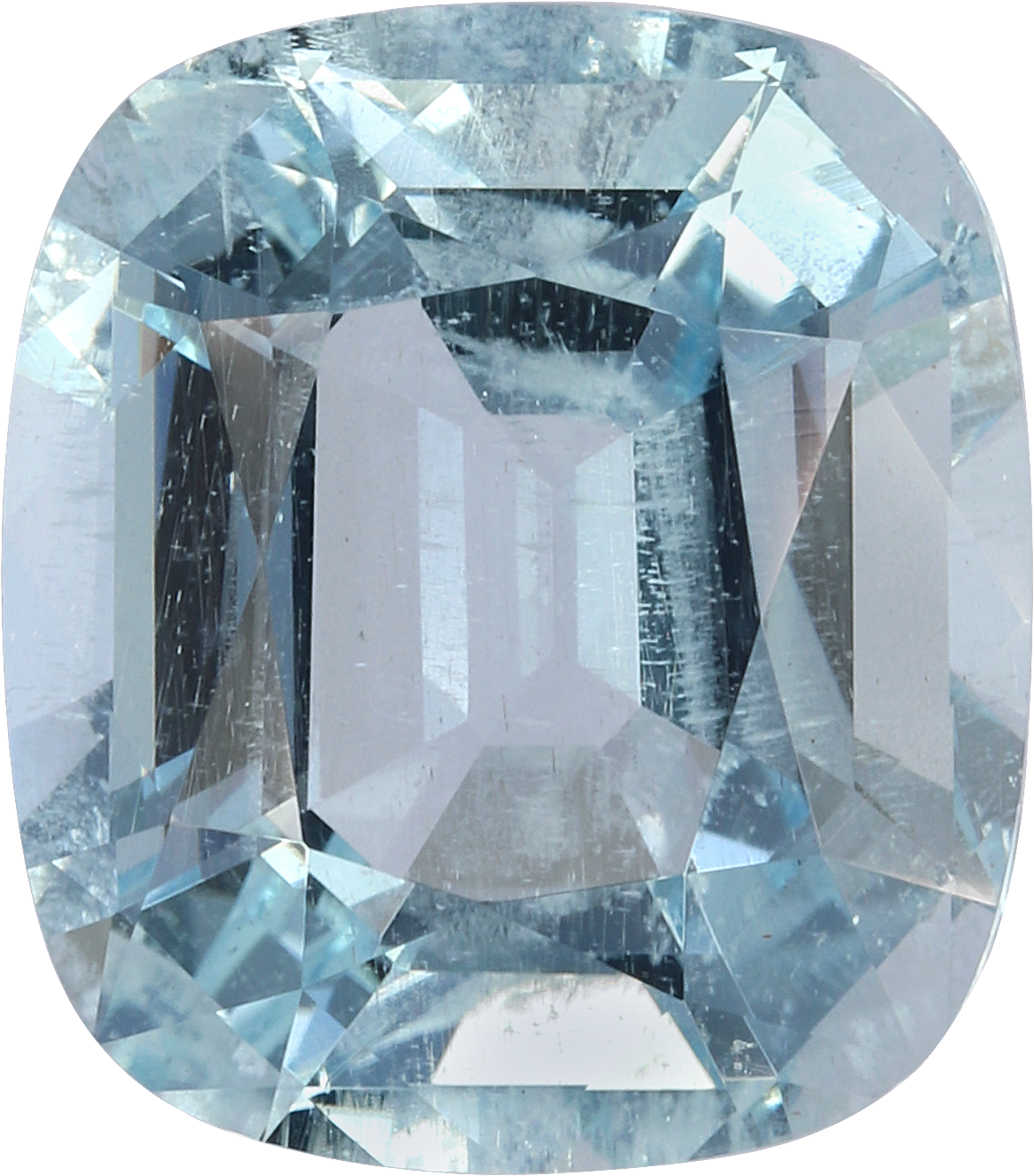 Cushion cut aquamarine, 14.49 by 12.75 mm, shown at actual size