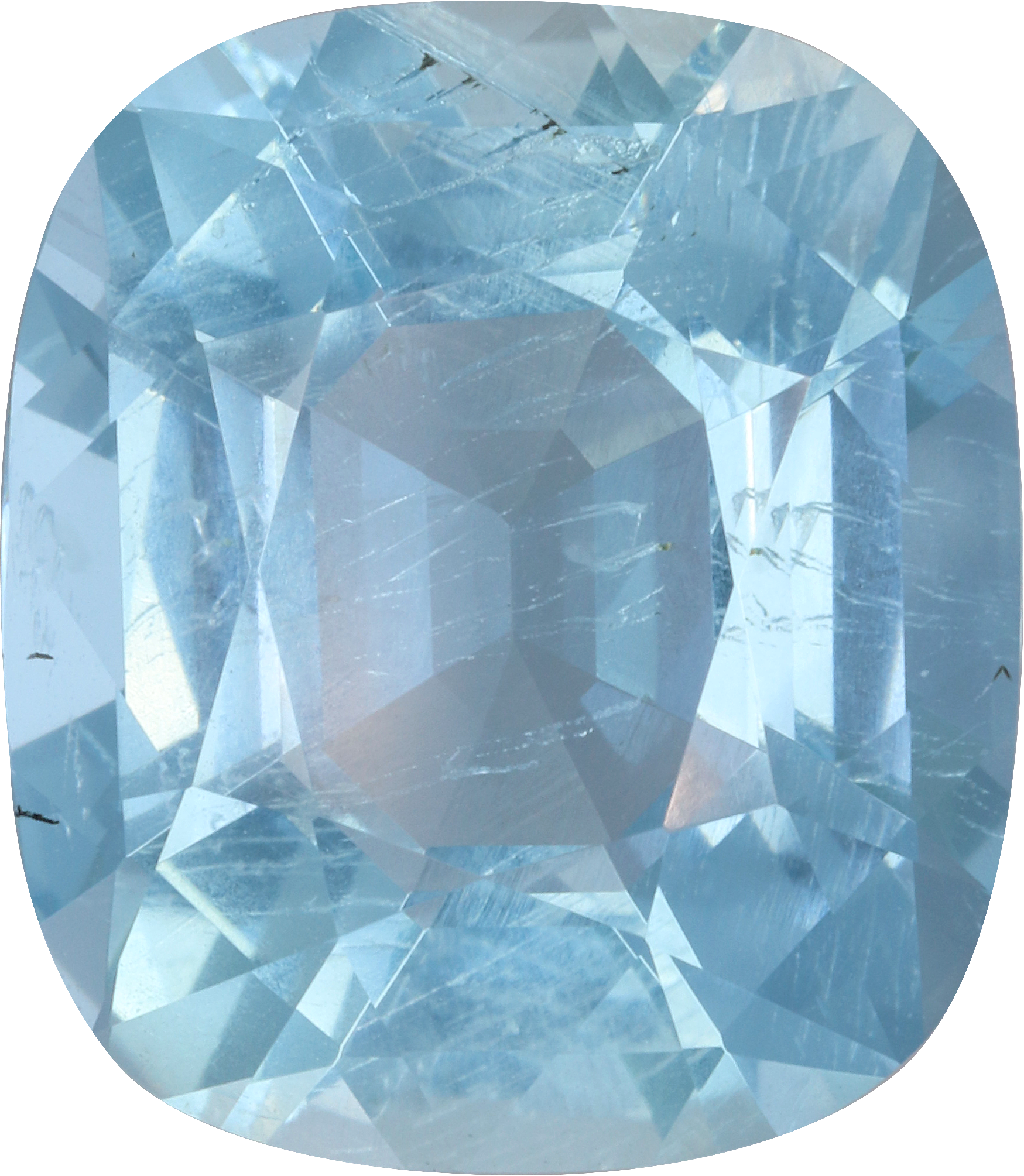 Cushion cut aquamarine, 15.99 by 13.85 mm, shown at actual size