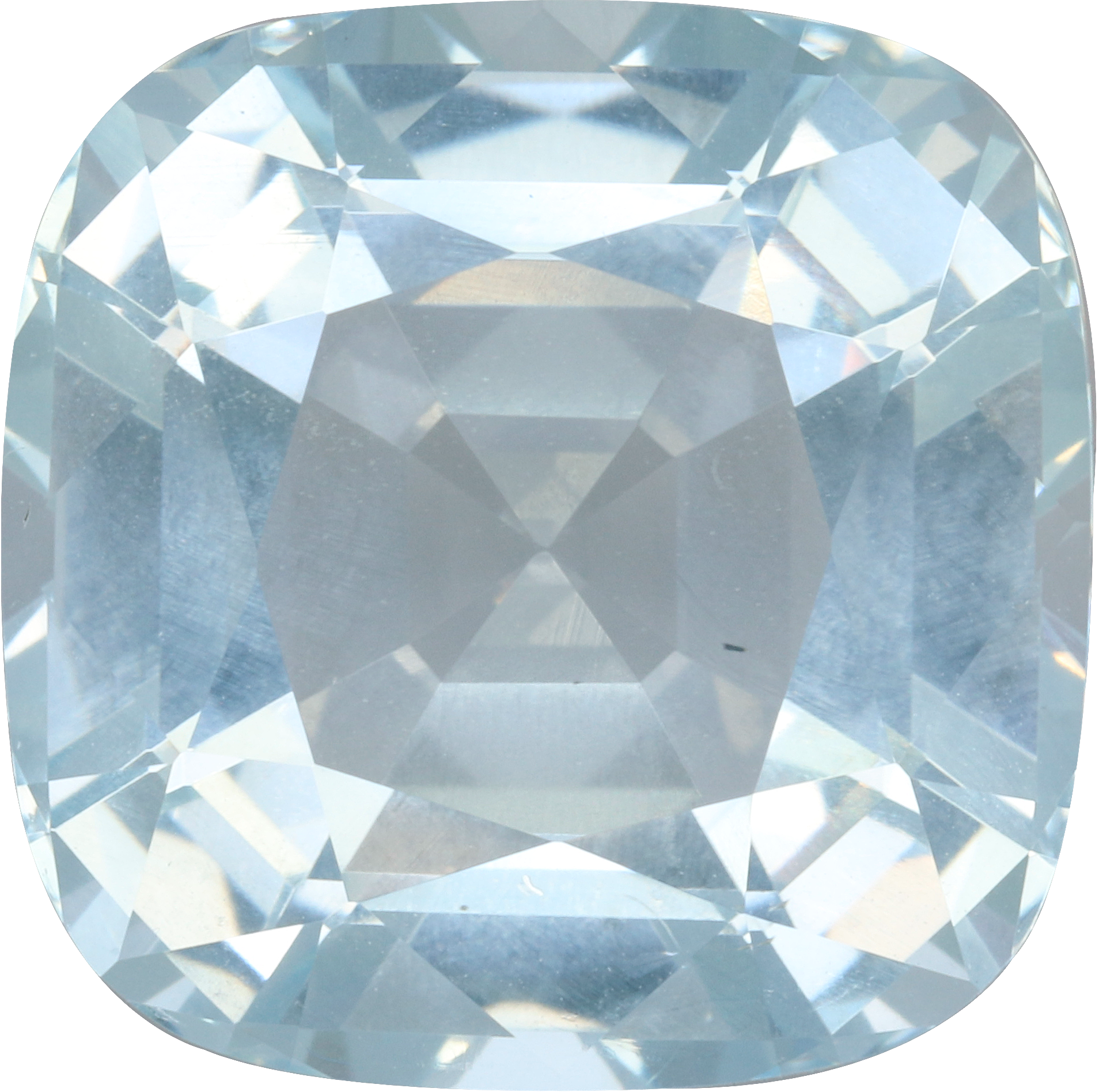 Cushion cut aquamarine, 15.14 by 15.11 mm, shown at actual size