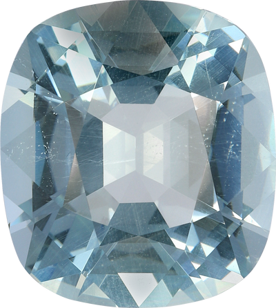 Cushion cut aquamarine, 16.69 by 15 mm, shown at actual size