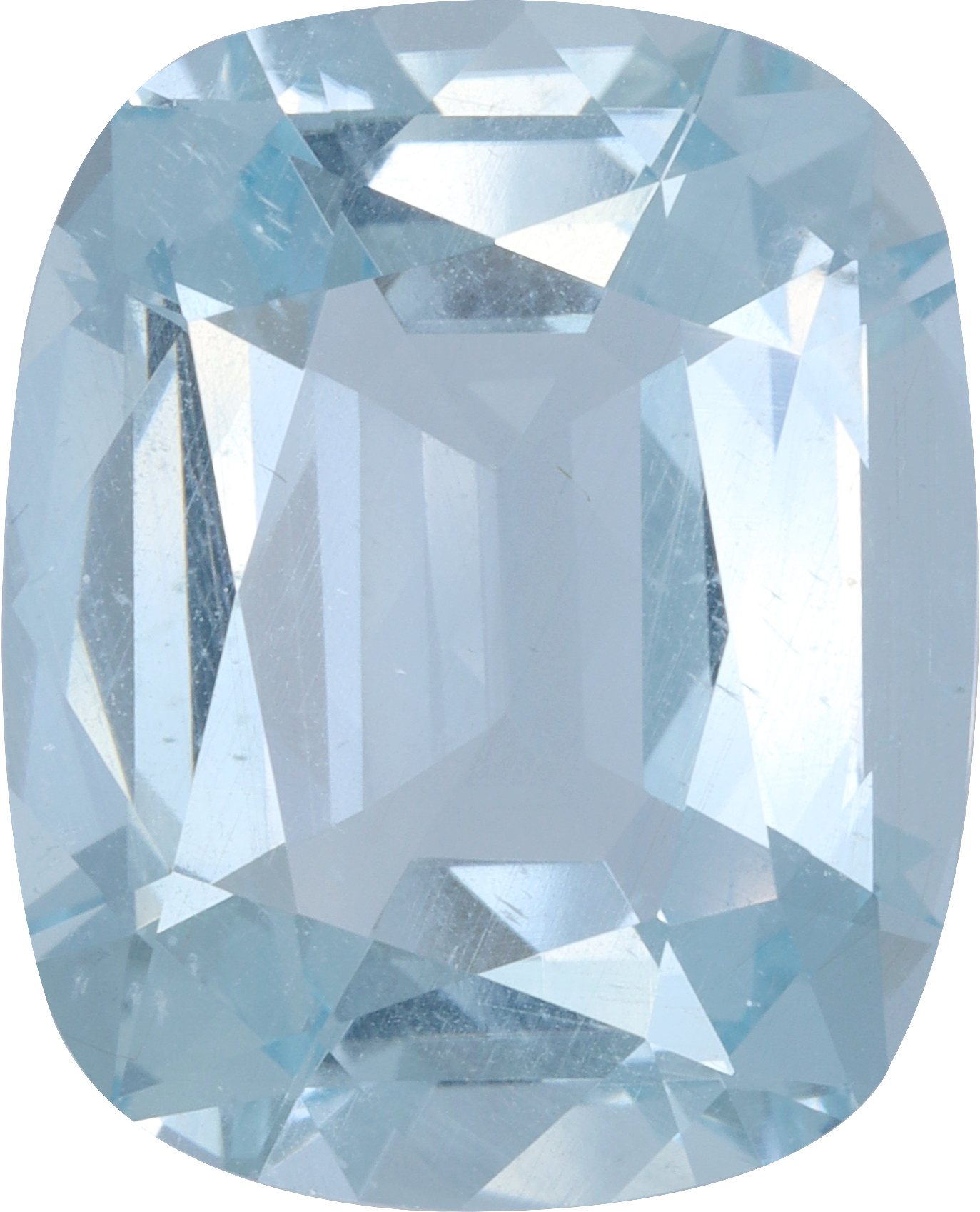 Cushion cut aquamarine, 17.5 by 14.06 mm, shown at actual size