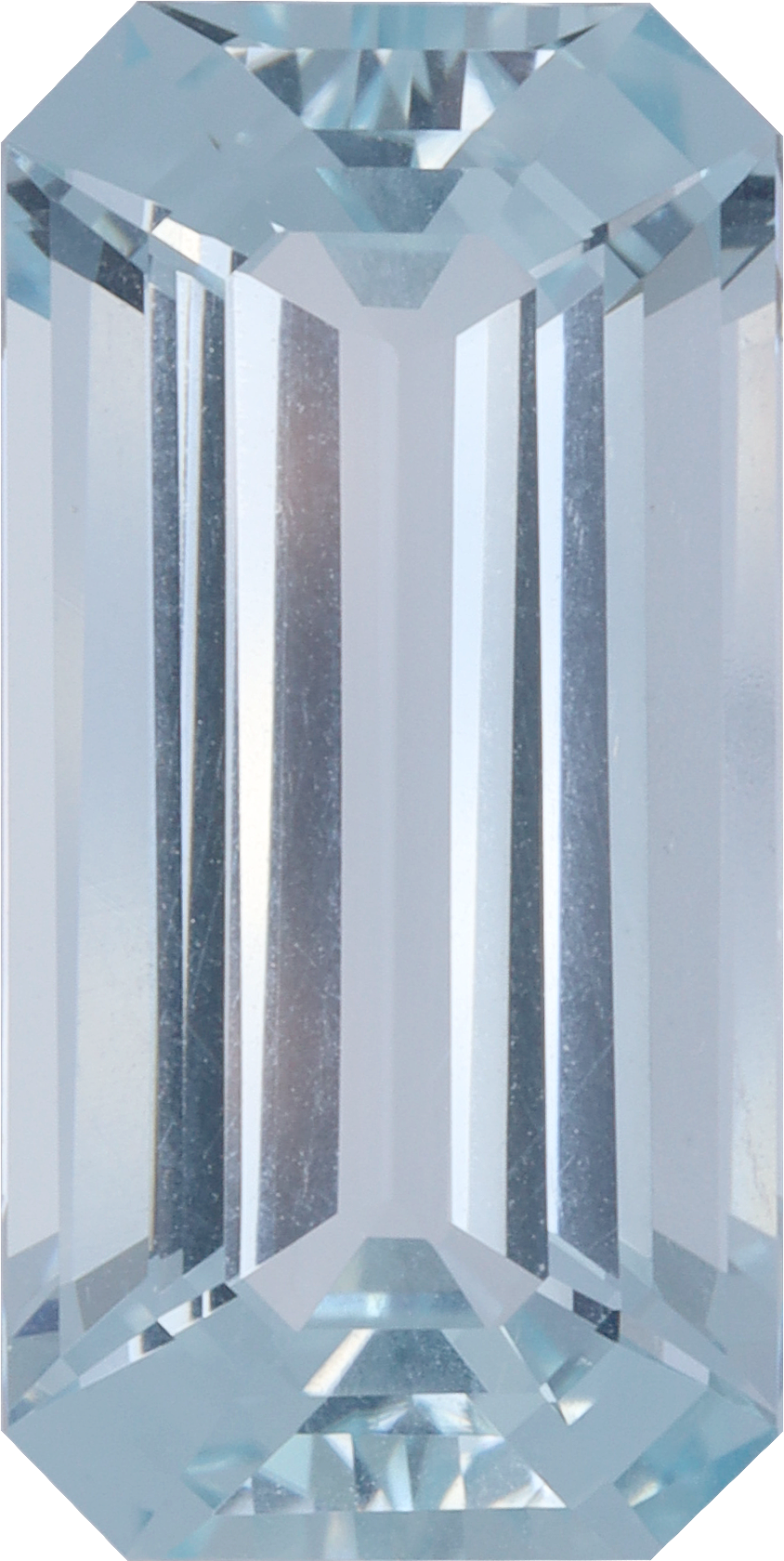 Rectangular cut aquamarine, 17.39 by 8.74 mm, shown at actual size