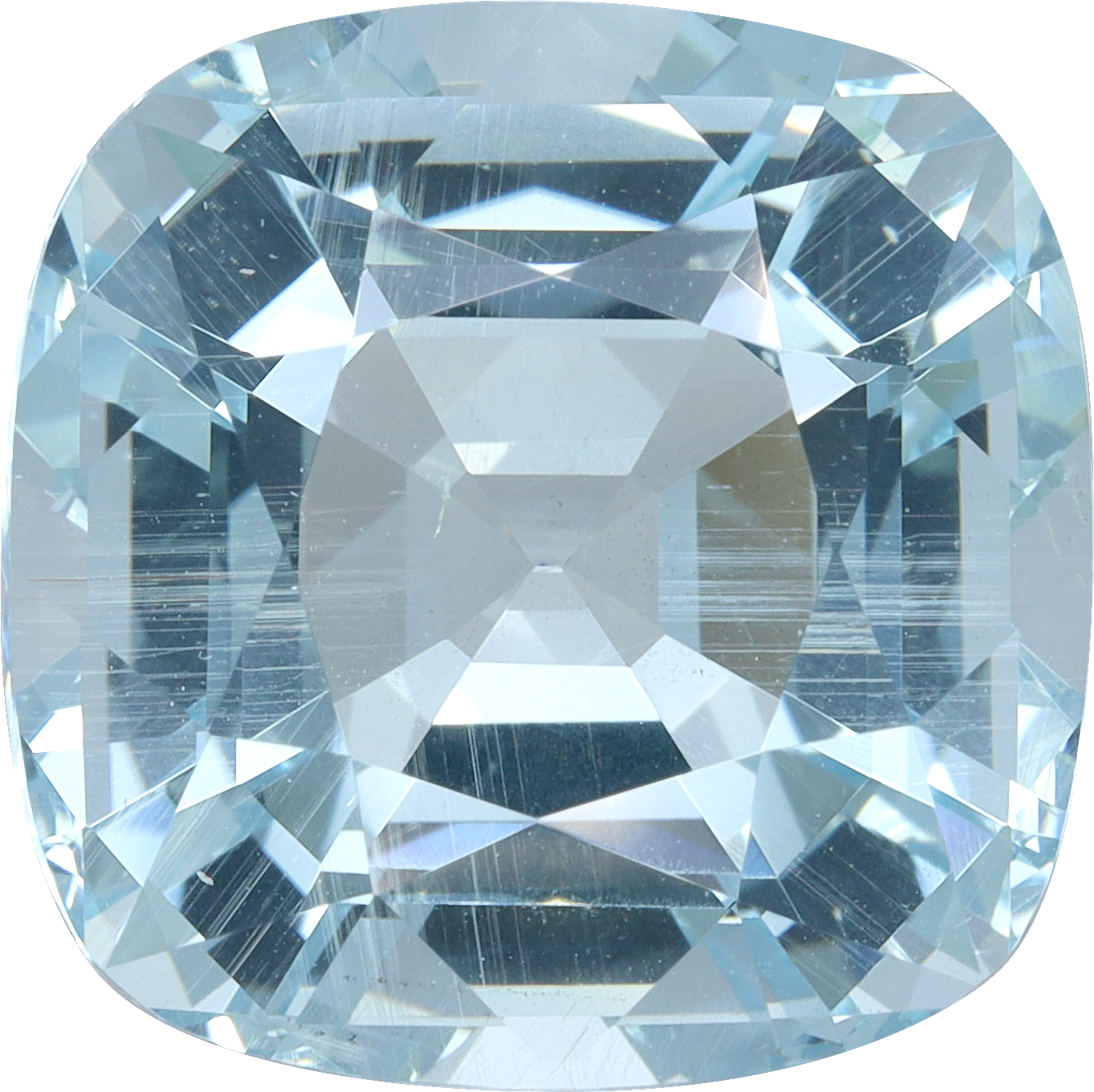Cushion cut aquamarine, 13.1 by 13.07 mm, shown at actual size
