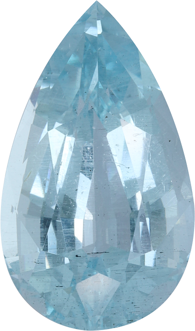 Pear cut aquamarine, 20.24 by 11.87 mm, shown at actual size