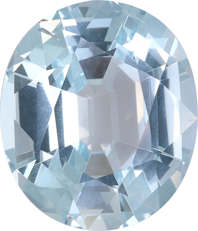 Oval cut aquamarine, 14.12 by 12.08 mm, shown at actual size