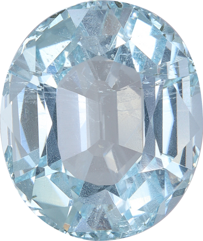 Oval cut aquamarine, 13.19 by 11.08 mm, shown at actual size