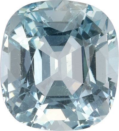 Cushion cut aquamarine, 11.8 by 10.67 mm, shown at actual size