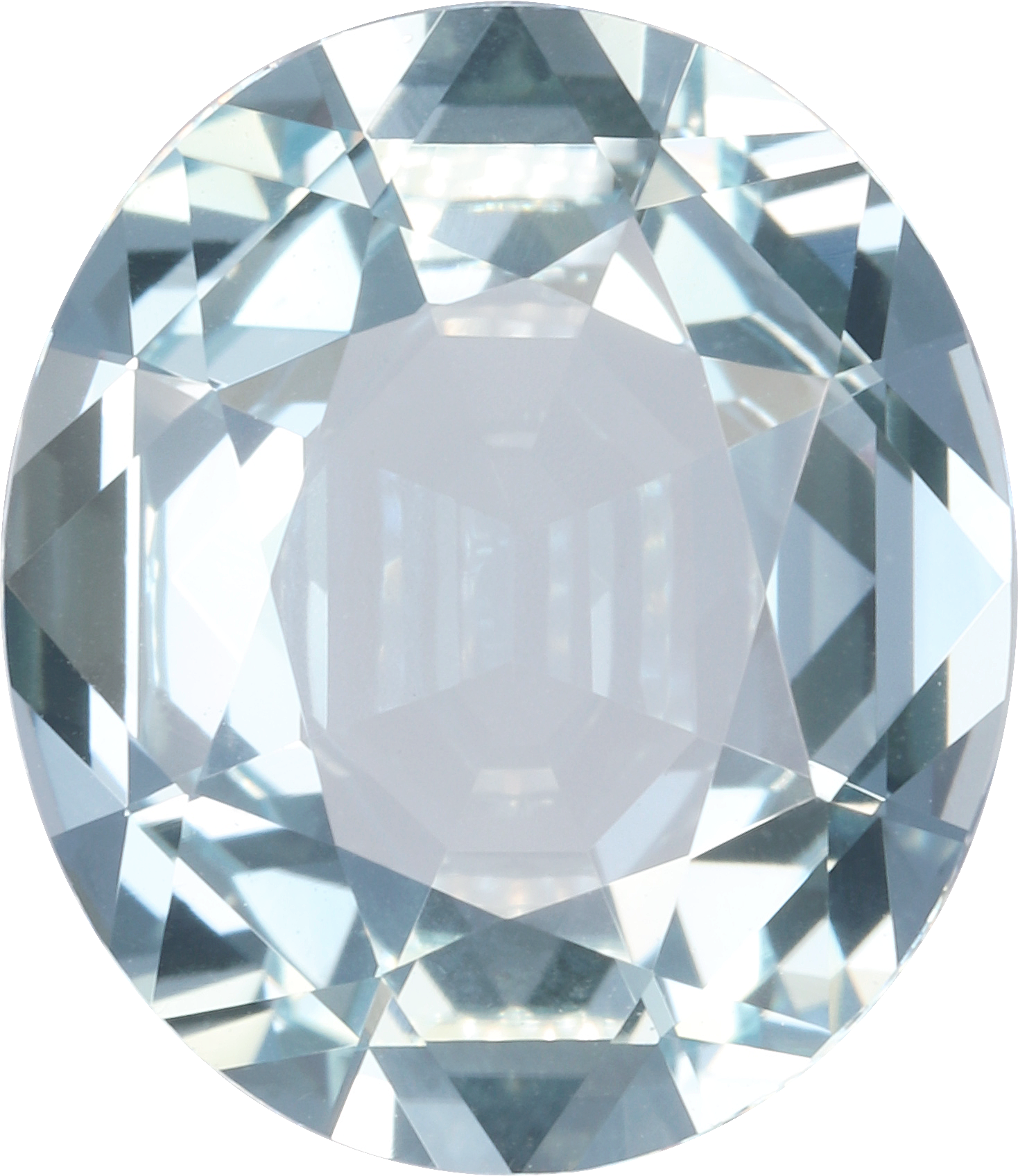 Oval cut aquamarine, 13.94 by 12.1 mm, shown at actual size