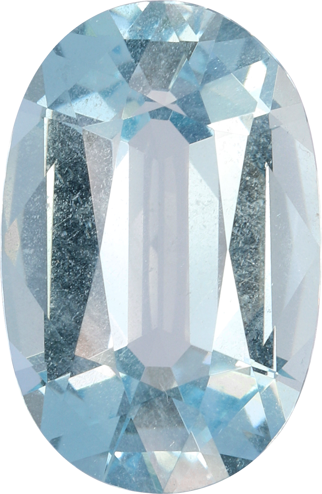 Oval cut aquamarine, 14.07 by 9.17 mm, shown at actual size