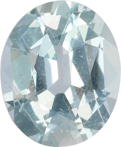 Oval cut aquamarine, 11.13 by 9.21 mm, shown at actual size