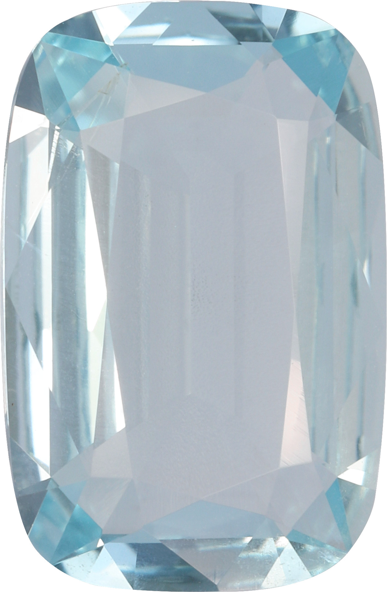 Cushion cut aquamarine, 12.69 by 8.3 mm, shown at actual size