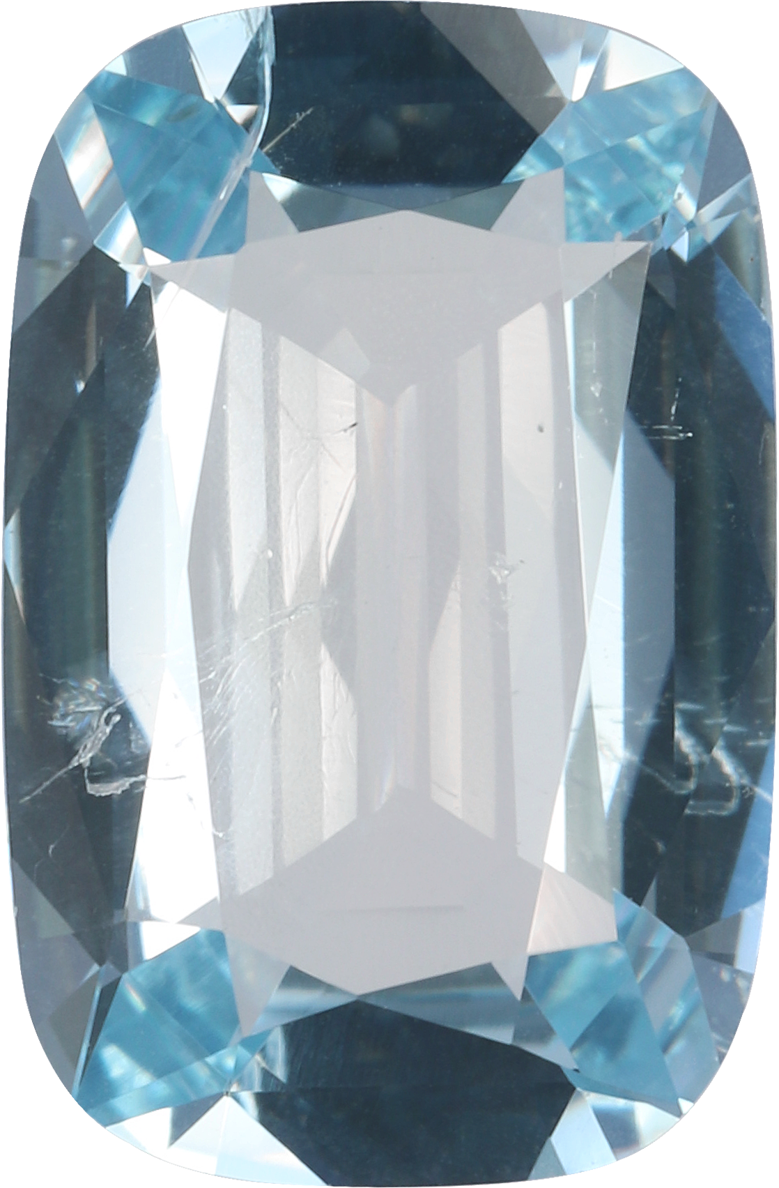 Cushion cut aquamarine, 12.69 by 8.32 mm, shown at actual size