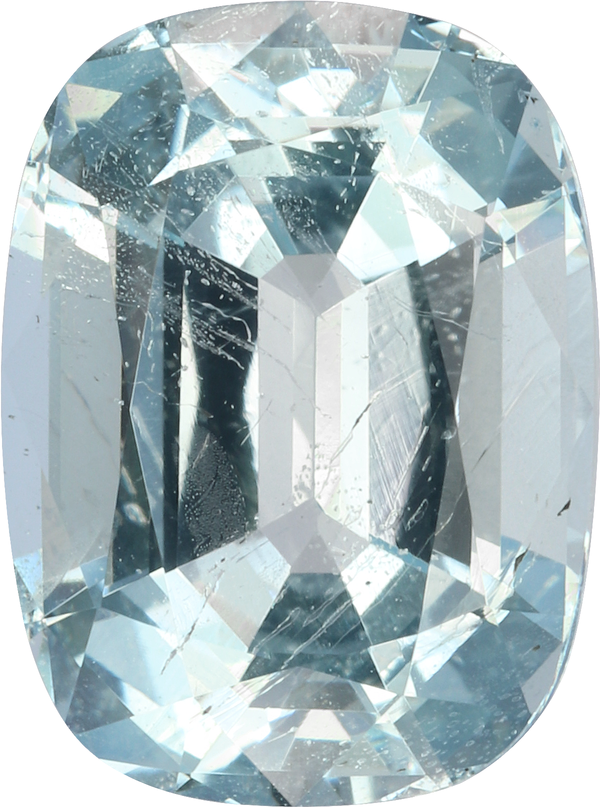 Cushion cut aquamarine, 12.06 by 8.94 mm, shown at actual size