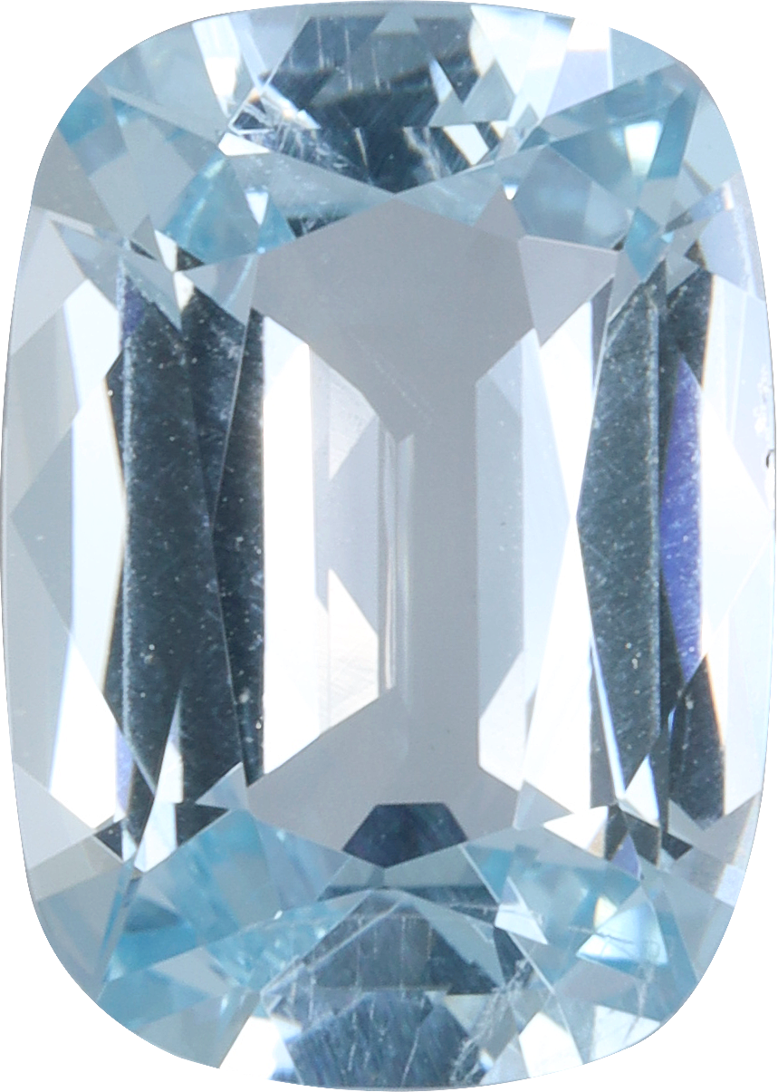 Cushion cut aquamarine, 10.93 by 7.73 mm, shown at actual size
