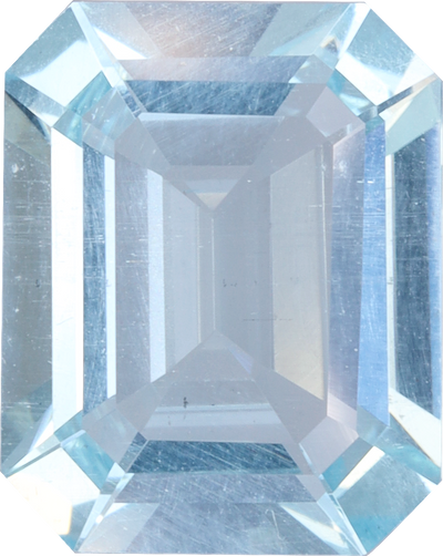 Rectangular cut aquamarine, 12.07 by 9.63 mm, shown at actual size