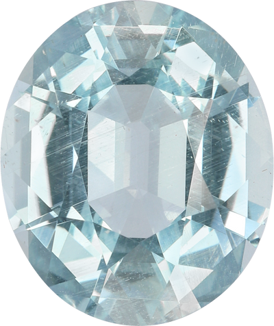 Oval cut aquamarine, 12.09 by 10.15 mm, shown at actual size