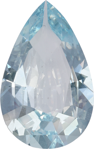Pear cut aquamarine, 15.59 by 9.66 mm, shown at actual size