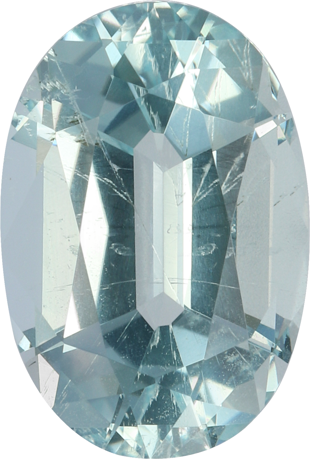 Oval cut aquamarine, 12.08 by 8.17 mm, shown at actual size