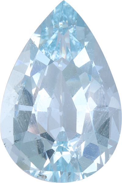 Pear cut aquamarine, 18.86 by 12.68 mm, shown at actual size