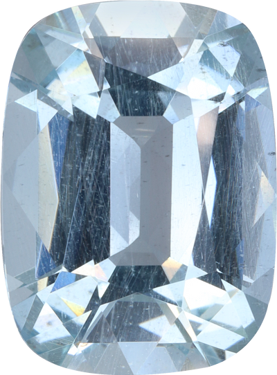 Cushion cut aquamarine, 16.32 by 12.04 mm, shown at actual size