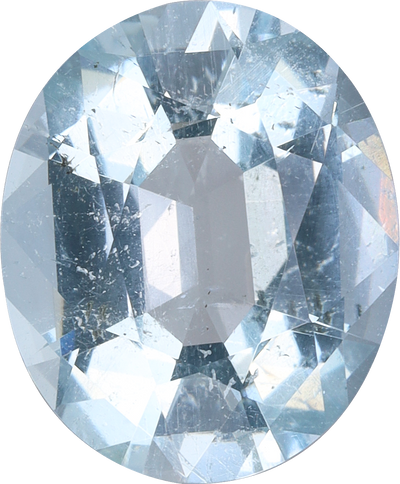 Oval cut aquamarine, 11.14 by 9.18 mm, shown at actual size