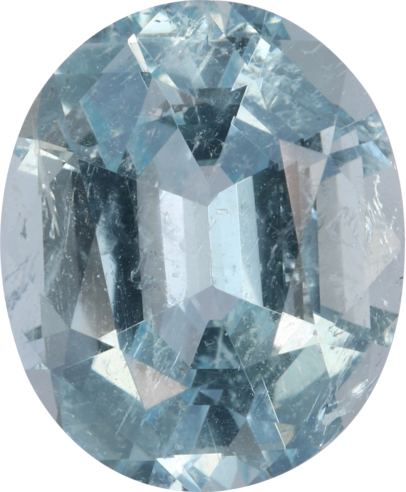 Oval cut aquamarine, 10.74 by 8.85 mm, shown at actual size